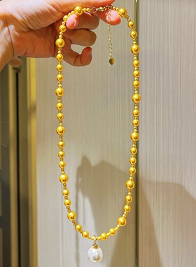 小众轻奢金珠珍珠吊坠项链女 小众设计感长款叠戴高级感锁骨链