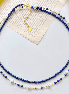 天然青金石项链轻奢小众设计感高级气质百搭法式双层锁骨链送女友