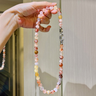 10mm天然水晶项链女款红胶花黄胶花串珠锁骨链送女友闺蜜礼物复古