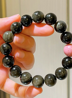 12mm大颗粒金曜石红木纹设计感手链暗黑系串珠手串单圈时尚