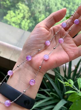 天然紫锂辉满天星锁骨链女温柔粉紫色圆珠银链小众设计感水晶项链