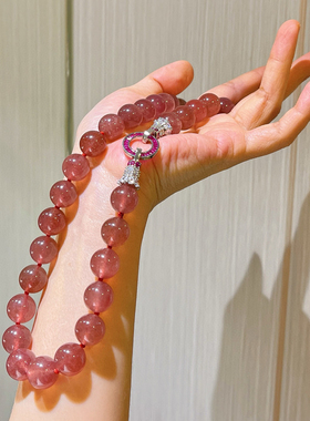 高品质大颗粒12mm天然草莓晶项链女轻奢小众高级感锁骨链2025新款