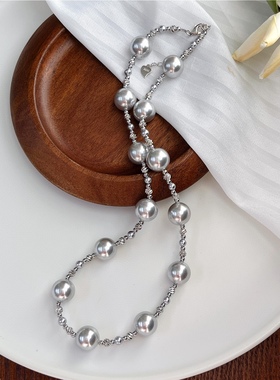 清冷高级感真多麻色满天星切花施家珍珠项链小众设计气质毛衣链女