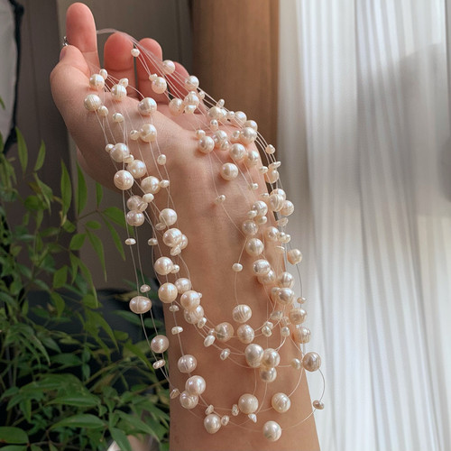 boxuan新款珍珠满天星多双层项链