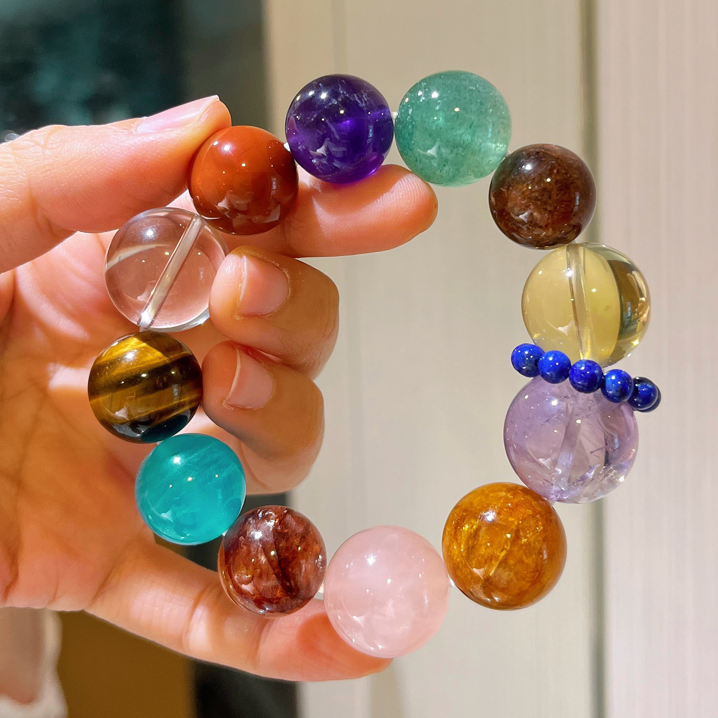【精品高货】原创大颗天然白水晶南红紫水晶黄胶花草莓晶多宝手串
