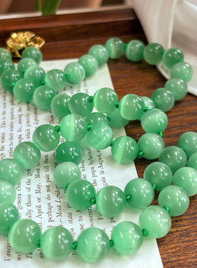 超美果绿色人造猫眼石项链锁骨链长款毛衣链原创手作小众时尚