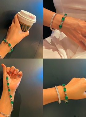 天然绿玉髓手链绿色蛋面手链