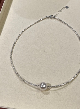 闪亮s925银碎银子施家珍珠项链女小众设计碎银几两锁骨链