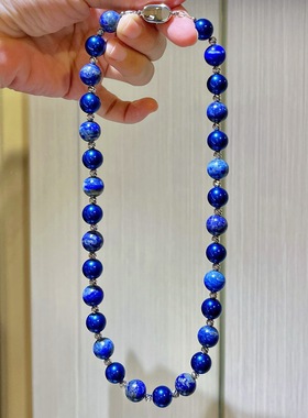 天然青金石圆珠项链 浓郁宝蓝色间缀精致复古优雅满天星锁骨链