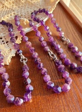 12mm超美的高品质天然乌拉圭紫水晶不规则项链 高级感颗颗打结