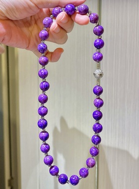 紫松色石英石圆珠项链复古皇家紫仿真舒俱来满天星锁骨链手链套装