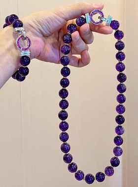 12mm大颗粒精品皇家葡萄紫天然紫水晶项链水晶串珠锁骨链礼物