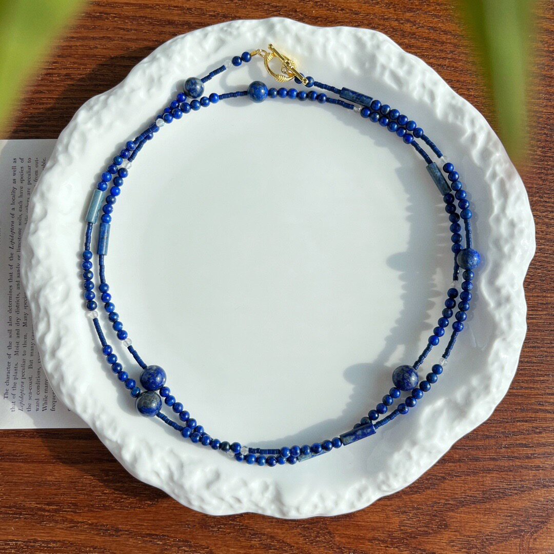 多种戴法 天然青金石手工串珠长项链气质百搭个性毛衣链新中式