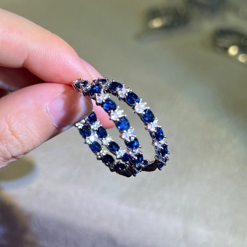 气质名媛风仿真蓝蓝宝石大耳圈欧美夸张蓝色圆圈耳环饰品