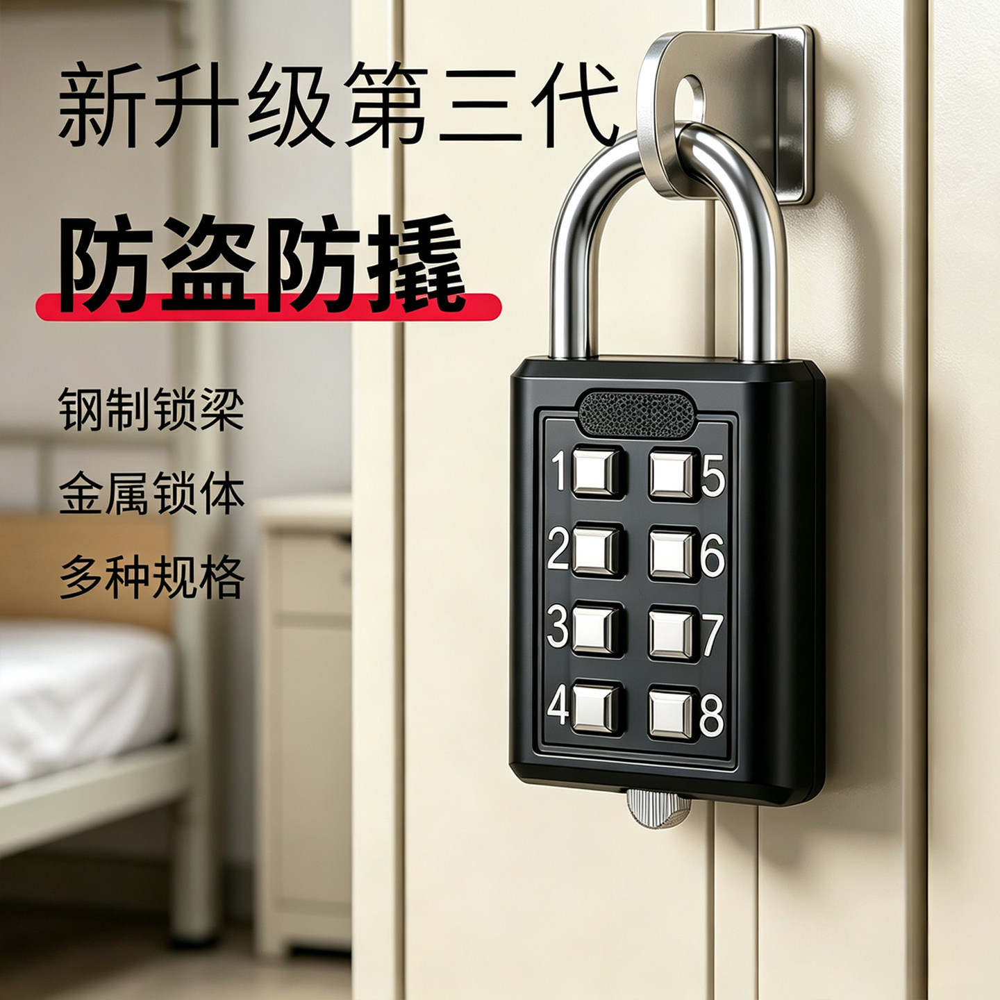 按键密码锁金属合金挂锁按键学生寝室锁防盗自行车挂锁宿舍家用