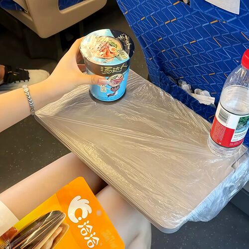 小桌板隔脏膜透明防水加厚旅游便携出行一次性防尘罩高铁飞机通用