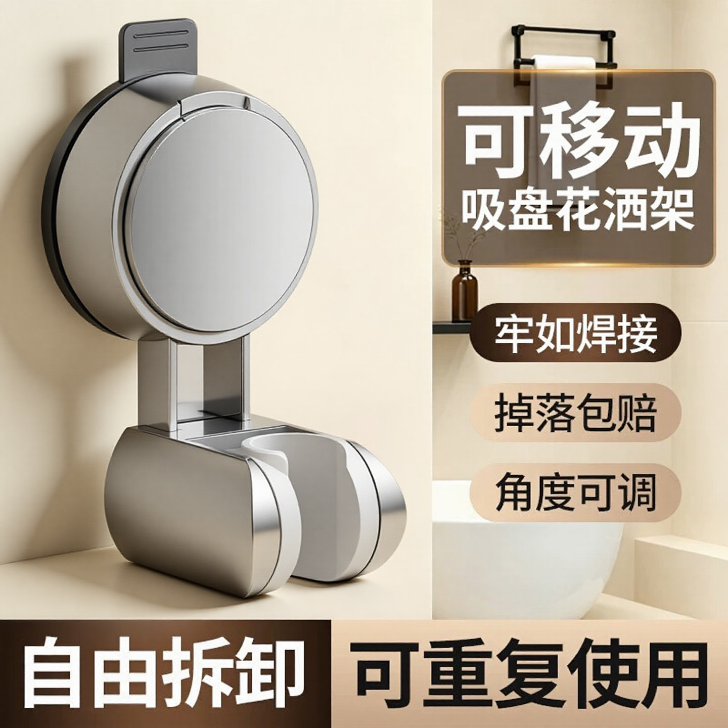 吸盘花洒支架固定神器浴室免打孔儿童淋浴喷头支架可移动万向调节