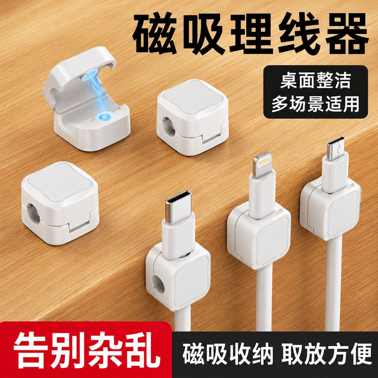 磁吸理线器车载桌面数据线收纳