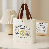 小熊帆布包女学生开学便携上班小号饭袋便当包多功能手提包帆布袋