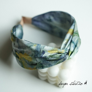 致敬莫奈小众油画复古交叉高颅顶宽发箍洗脸头箍发卡 鸢尾花