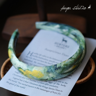 致敬莫奈油画小众高颅顶海绵发箍洗脸头箍发卡拍照发饰 鸢尾花