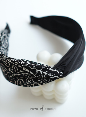 朴遇 原创设计神秘黑腰果花撞色发箍高颅顶交叉洗脸头箍发卡头饰