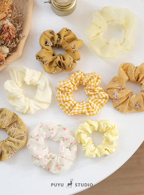 朴遇春夏新清新奶黄色温柔田园风小花大肠圈发绳马尾皮筋发圈头绳