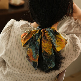 头绳飘带丝巾领巾大肠发圈 致敬莫奈大号蝴蝶结法式 一束向日葵