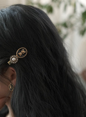 《巴黎旧梦》原创手工轻复古珍珠发夹刘海边夹发卡蝴蝶结发饰头饰