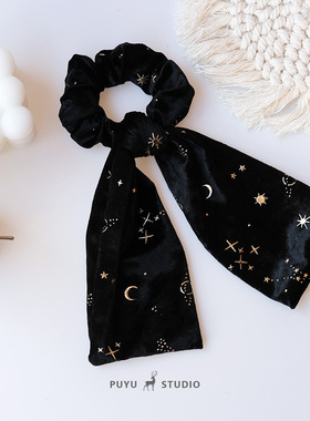 朴遇高级洋气手作气质女神丝绒复古星座蝴蝶结飘带大肠圈发圈头饰