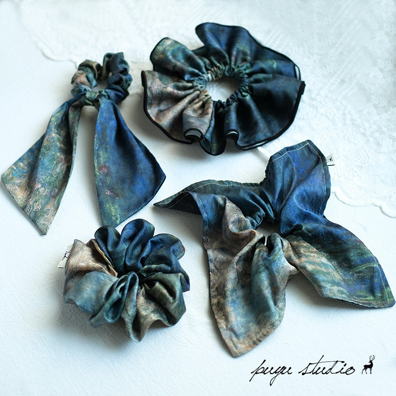 《睡莲》致敬莫奈小众油画大号裙摆发圈方巾发绳飘带拍照发饰