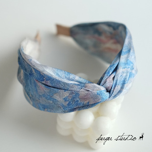 致敬莫奈小众油画宽边发箍高级感高颅顶交叉头箍发饰头饰 雪