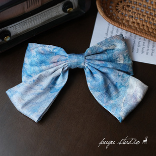 致敬莫奈小众手工气质淑女蝴蝶结发夹弹簧夹顶夹拍照发饰 雪