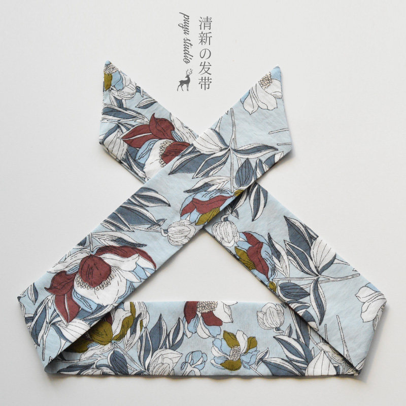 朴遇 韩国小清新蓝色森系度假风花朵印染铁丝兔耳朵发带头饰发饰