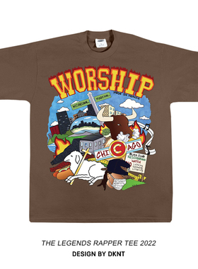 芝加哥 卡通涂鸦 字母 印花 短袖T恤 嘻哈 宽松 Rap美式街头 复古