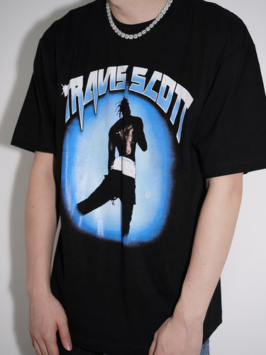 Travis scott嘻哈人像vintageT恤巡演闪电沙漠风格欧美闪电印花男