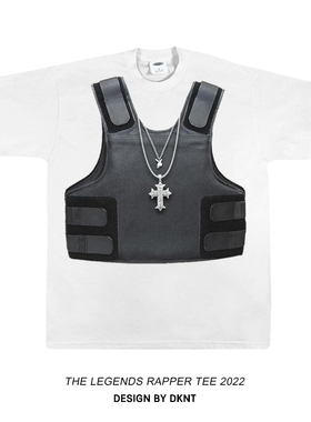 2pac 战术马甲 印花 短袖T恤 背心图案 十字架 嘻哈街头美式 宽松