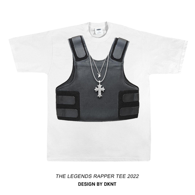 2pac 战术马甲 印花 短袖T恤 背心图案 十字架 嘻哈街头美式 宽松