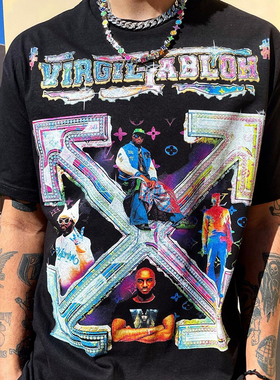 Virgil Abloh 人像 logo 纪念版 印花 短袖T恤 嘻哈 宽松 美式T恤