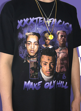 XXXTENTACIONN 纪念款Hiphop Rap Vintage Tee复古嘻哈短袖T恤男