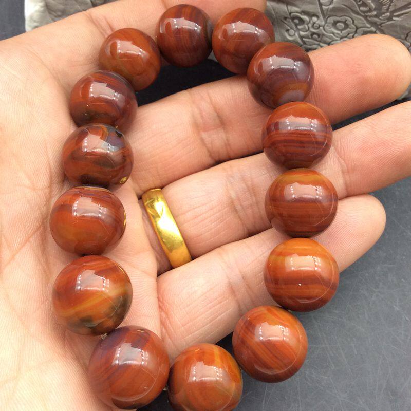 天然上古战国红玛瑙手链单圈圆珠缠丝佛珠配饰情侣款手串链包邮