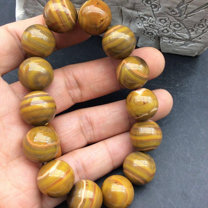 精美天然宣化上古战国红玛瑙缠丝同料圆珠手链15mm手串男款包邮