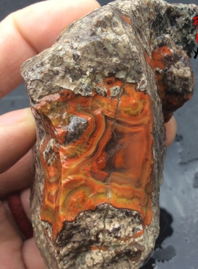 精美天然北票战国红玛瑙摆件明料明黄艳红图案雕刻原石168.8包