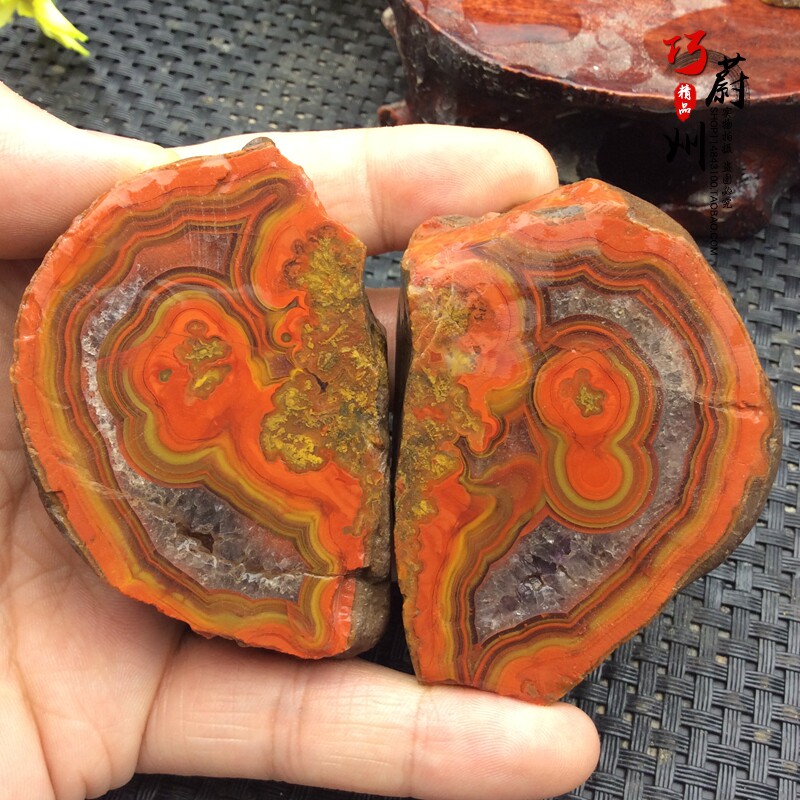精美天然宣化上谷战国红玛瑙对开摆件明料雕刻料象形8原石 包邮