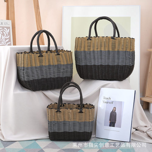 简约塑料编织收纳篮大容量买菜购物篮洗澡篮春季户外郊游野餐篮