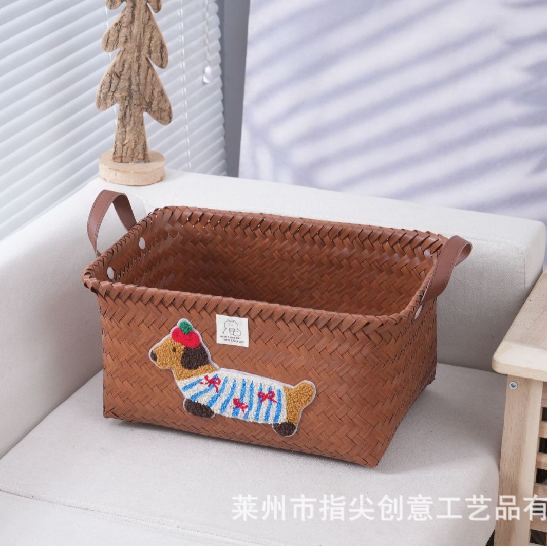 可爱腊肠狗藤编大容量收纳筐