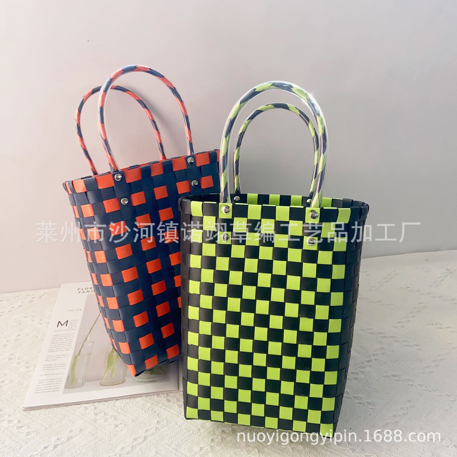 手工塑料编织百搭手提包