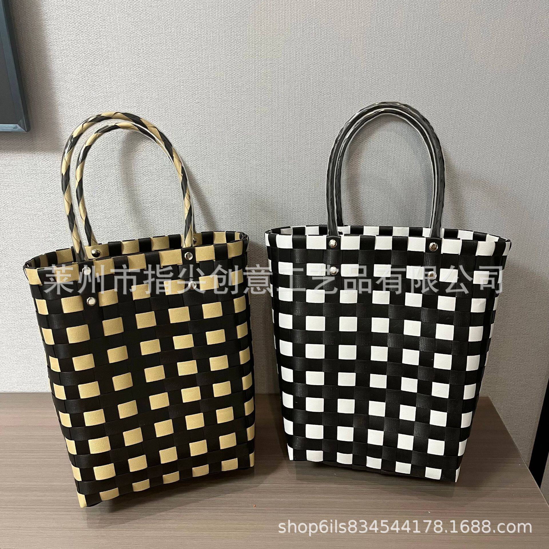 塑料手工编织防水购物菜篮包