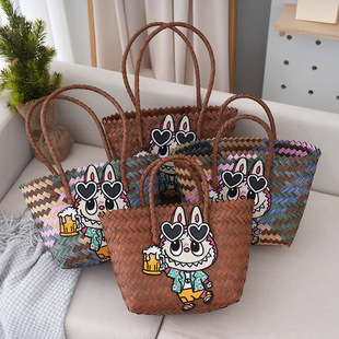 卡通编织包出行百搭塑编托特包外出大容量通勤时尚沙滩包购物包