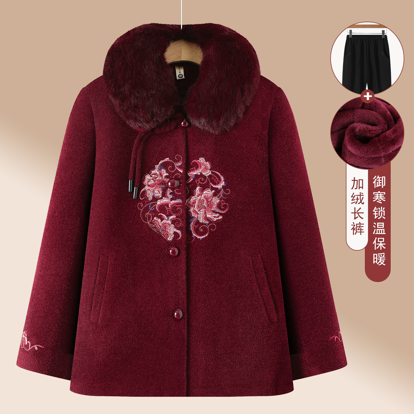 老年人秋冬季女装仿貂绒加厚外套